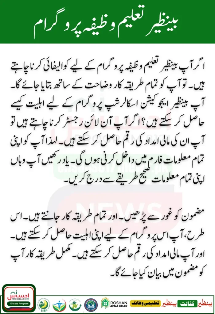 Payment 12500 Benazir Taleemi Wazifa Program 