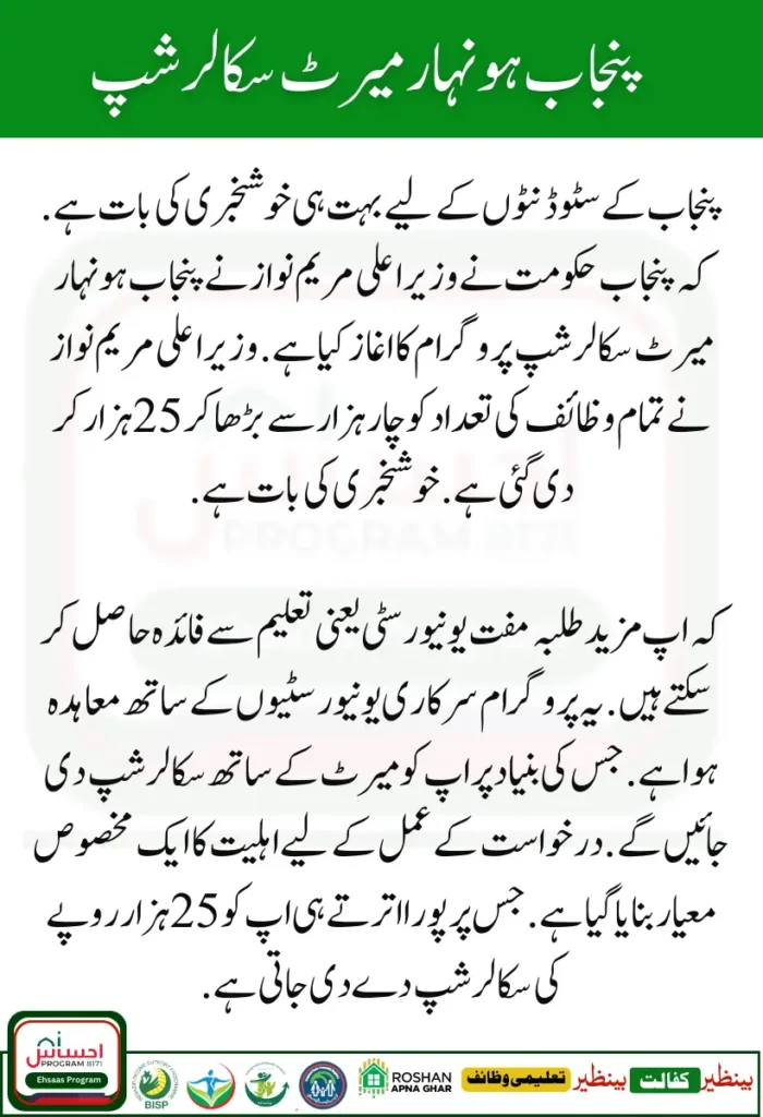 Punjab Special Project! Chief Minister Maryam Nawaz Honhar Scholarship Program 2024