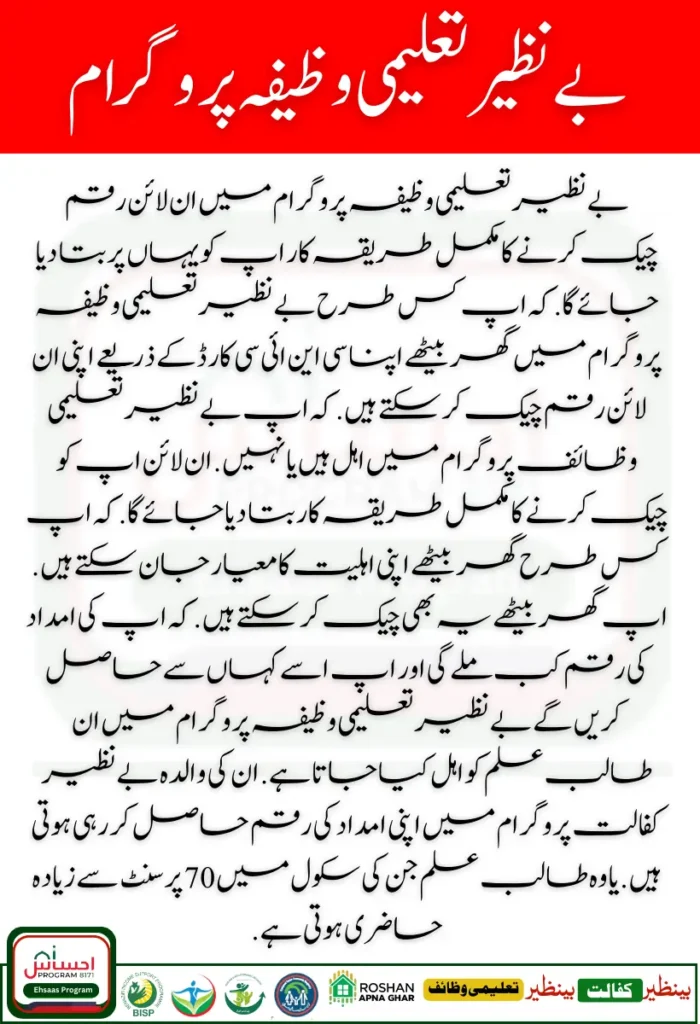 Benazir Taleemi Wazifa Payment Details Check Online By CNIC Latest Method