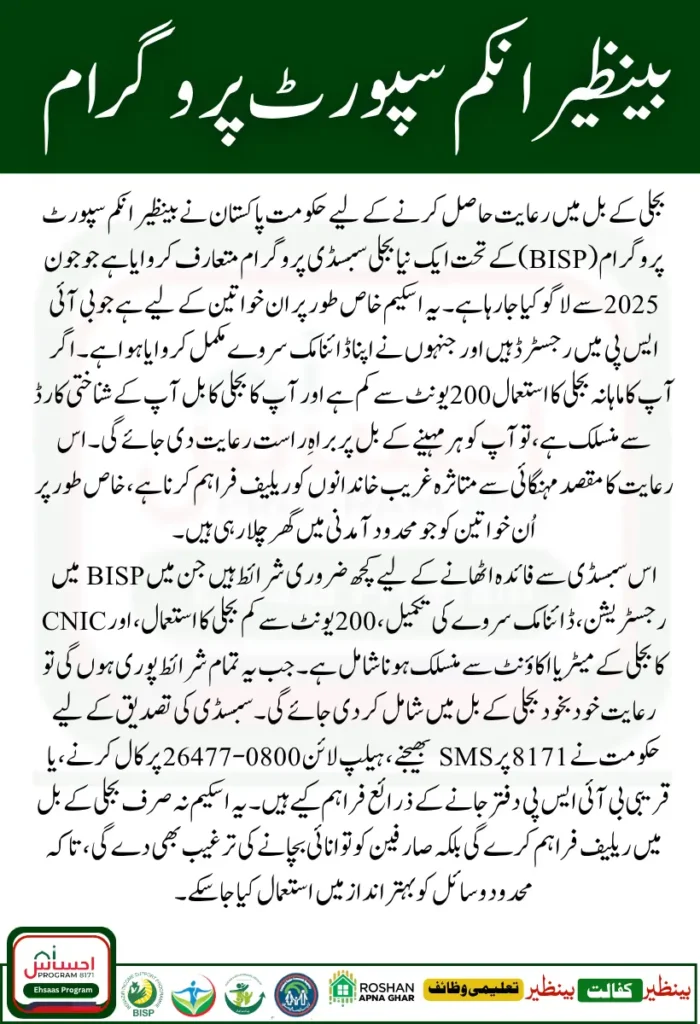 BISP Electricity Subsidy 2025