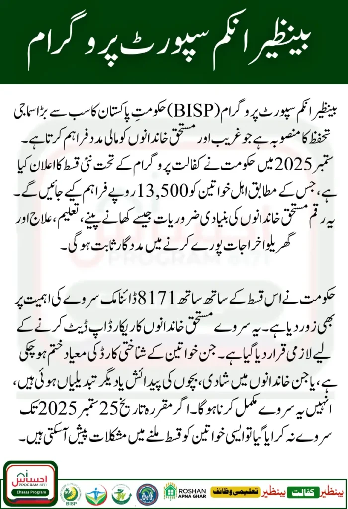 BISP Survey 2025 Payment Eligibility and September Rs 13500 Installment Schedule – Full Guide